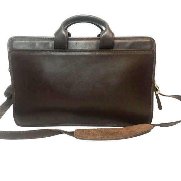 JACK ROGERS Mens Executive Leather Briefcase Messenger Bag Brown Zip Top 16" - Picture 2 of 12